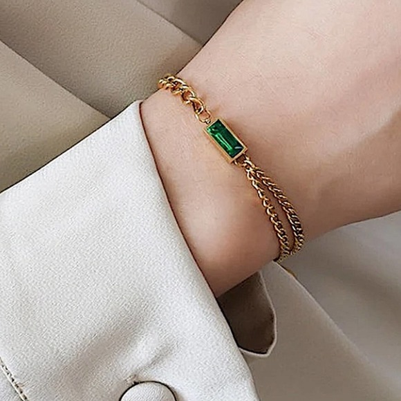 Gold 18K GP Emerald Green Chain Link Bracelet - Picture 8 of 12